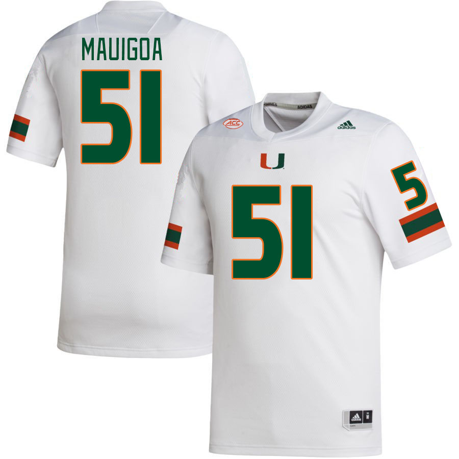 Men #51 Francisco Mauigoa Miami Hurricanes College Football Jerseys Stitched-White - Click Image to Close